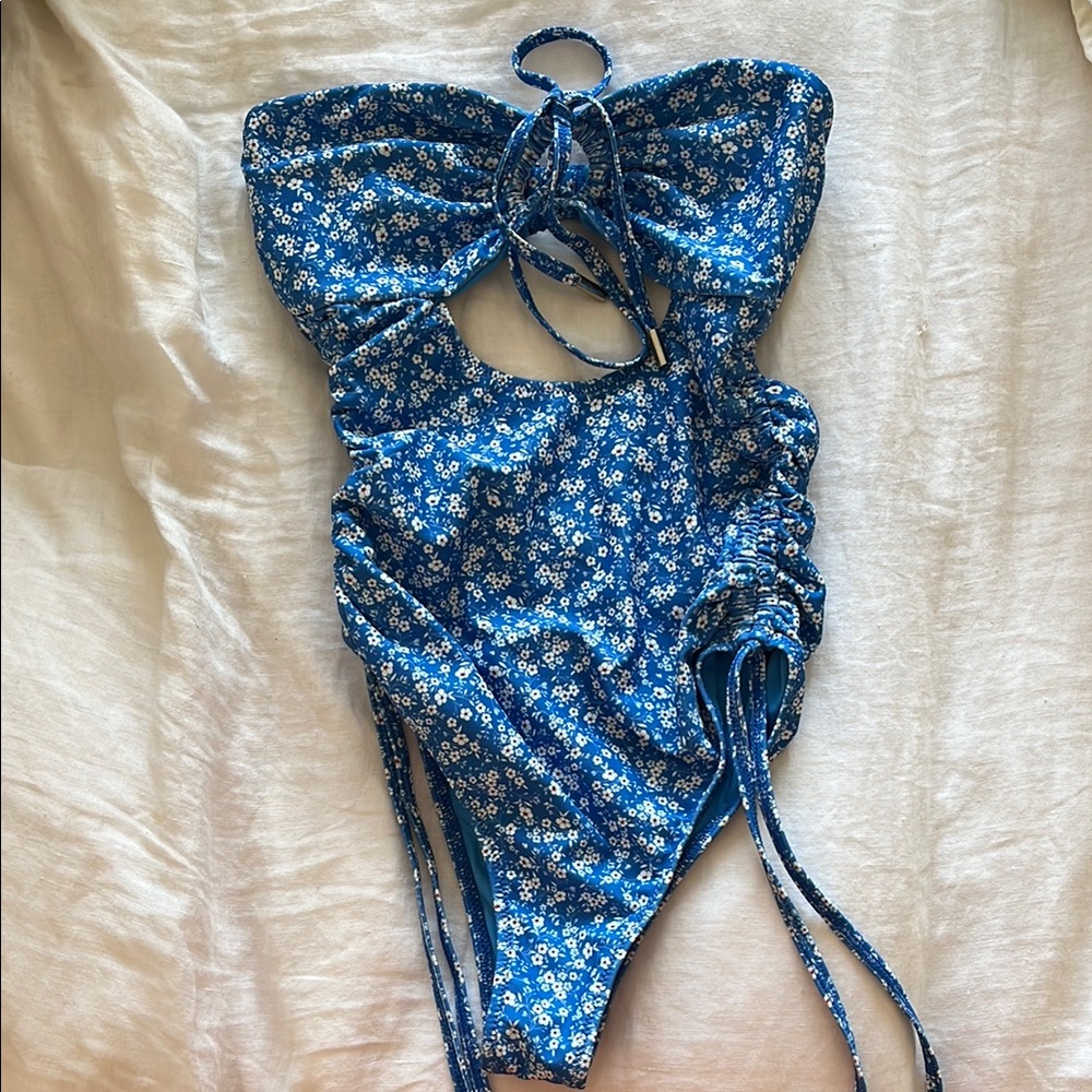 TULAROSA Floral Blue One-Piece Swimsuit